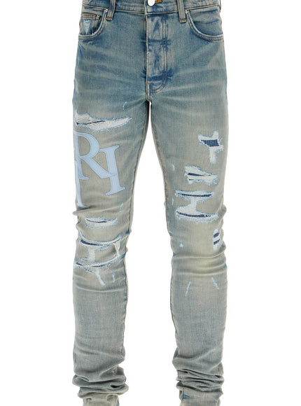 Amiri leather logo jeans with eight words