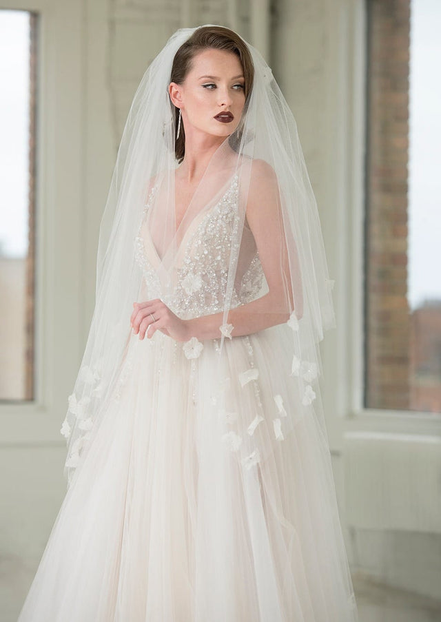 Delilah Two-Tier Handkerchief Waltz Floral Veil