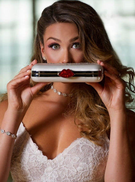 Frenchy Love Clutch with Red Crystal Lip Clasp
