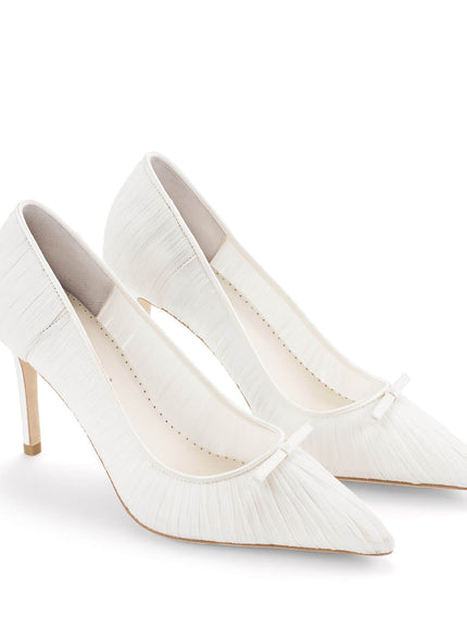 Bella Belle Amelie Ivory Pleated Silk Crepe Pointed Toe Bow Heels