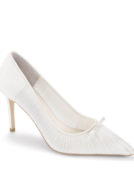 Bella Belle Amelie Ivory Pleated Silk Crepe Pointed Toe Bow Heels