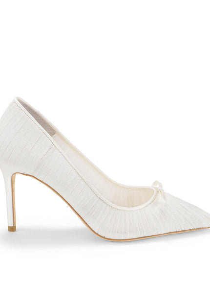 Bella Belle Amelie Ivory Pleated Silk Crepe Pointed Toe Bow Heels