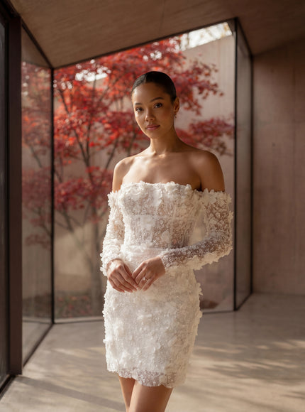 Ellie Belle Amelie 3D Floral Mini Bridal Dress