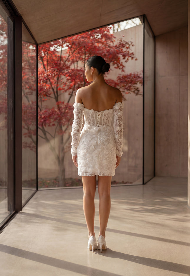 Ellie Belle Amelie 3D Floral Mini Bridal Dress