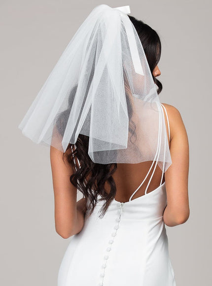 Ariana Shoulder Bubble Veil with Satin Bow