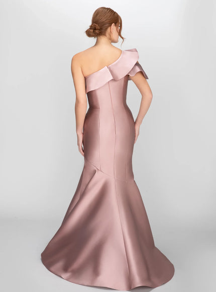 Anne Barge Athena One Shoulder Ruffle Gown
