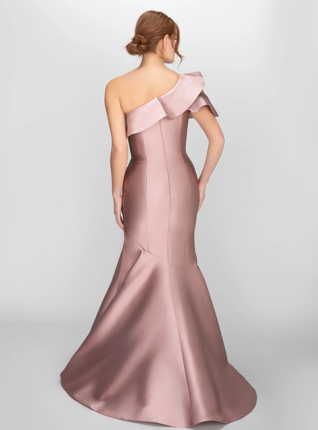 Anne Barge Athena One Shoulder Ruffle Gown