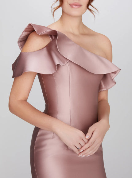 Anne Barge Athena One Shoulder Ruffle Gown