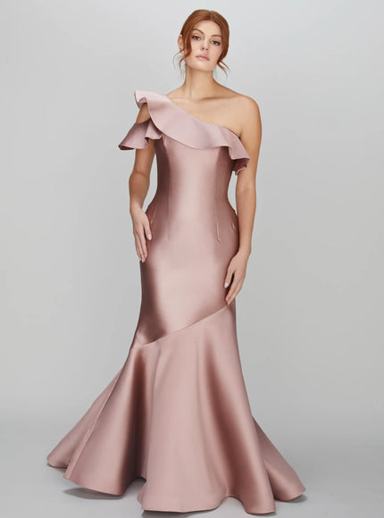 Anne Barge Athena One Shoulder Ruffle Gown