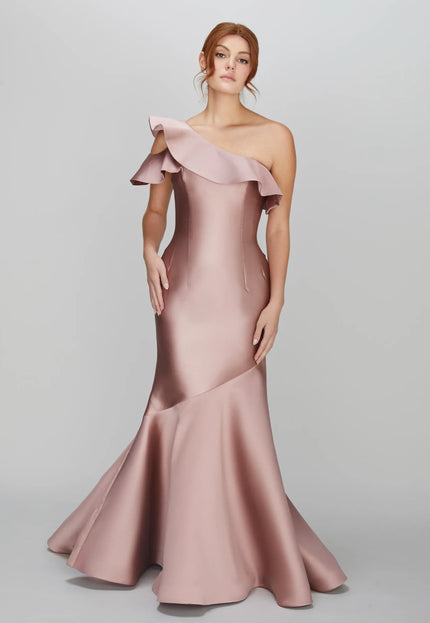Anne Barge Athena One Shoulder Ruffle Gown