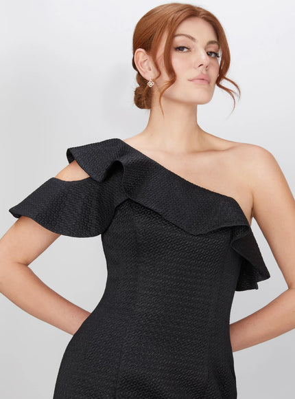 Anne Barge Athena One Shoulder Ruffle Gown