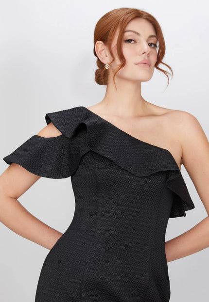 Anne Barge Athena One Shoulder Ruffle Gown