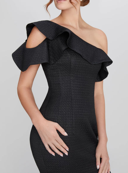 Anne Barge Athena One Shoulder Ruffle Gown