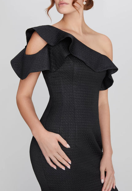 Anne Barge Athena One Shoulder Ruffle Gown