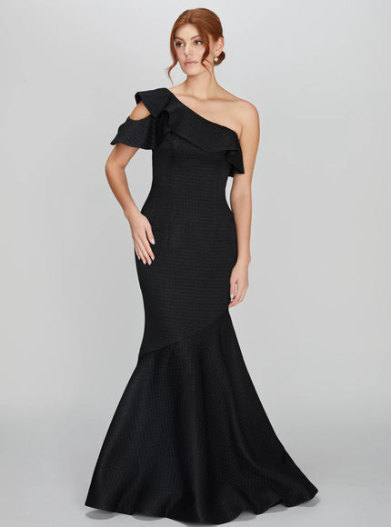 Anne Barge Athena One Shoulder Ruffle Gown