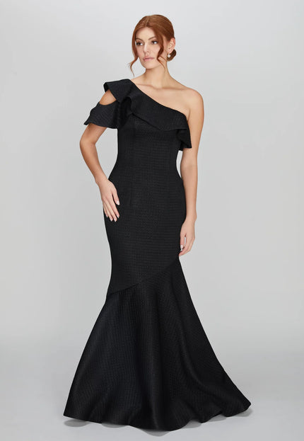 Anne Barge Athena One Shoulder Ruffle Gown