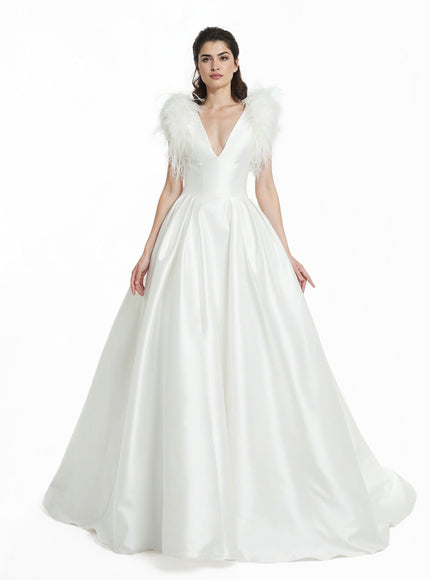 Gemy Maalouf Elsa Gown With Feather Bolero