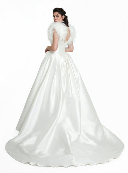 Gemy Maalouf Elsa Gown With Feather Bolero