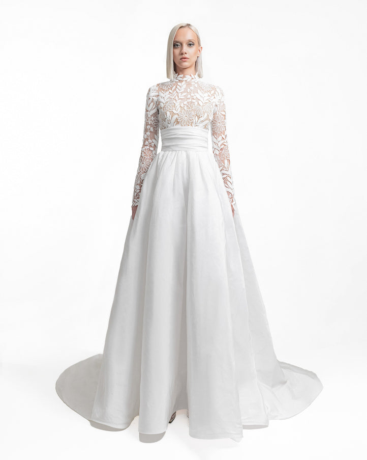 Gemy Maalouf Mona Lace Top And Taffeta Skirt Set