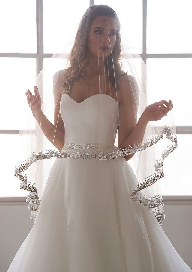 Bellissima Two-Tier Fingertip Length Heavy Crystal Trimmed Veil
