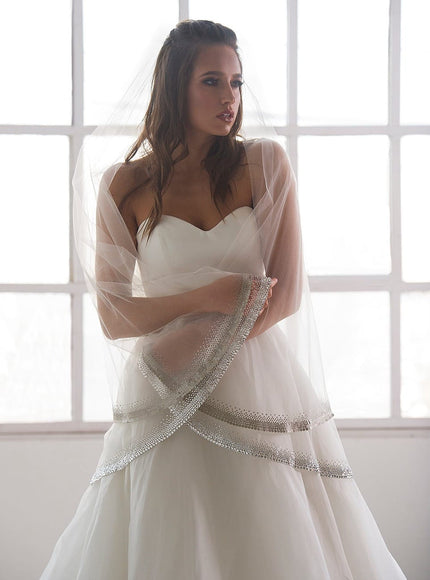 Bellissima Two-Tier Fingertip Length Heavy Crystal Trimmed Veil