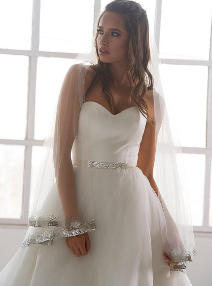 Bellissima Two-Tier Fingertip Length Heavy Crystal Trimmed Veil