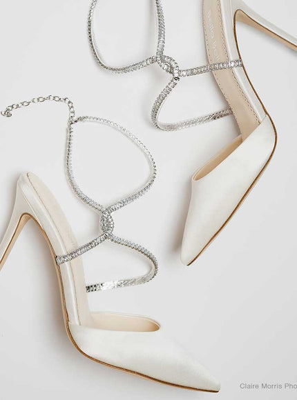 Bella Belle Sidney Ivory Crystal Strap Pointed Toe Heels