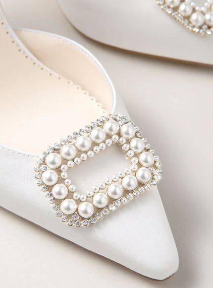 Bella Belle Andie Pearl Buckle Slingback Heels – Ivory Silk