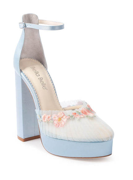 Bella Belle Celeste Blue Tulle Platform Block Heels