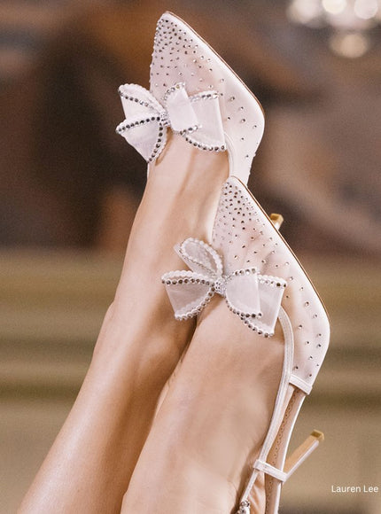 Bella Belle Chriselle Crystal Bow Mesh Slingback Heels