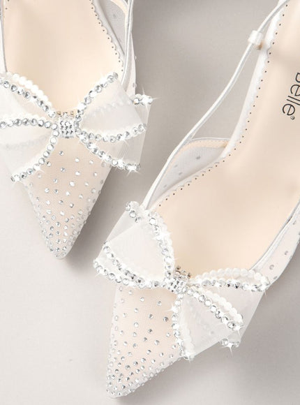 Bella Belle Chriselle Crystal Bow Mesh Slingback Heels