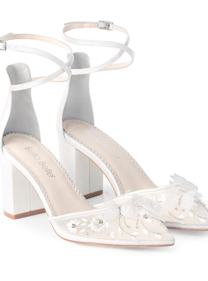 Bella Belle Eliza Ivory Embroidered Butterfly Block Heels
