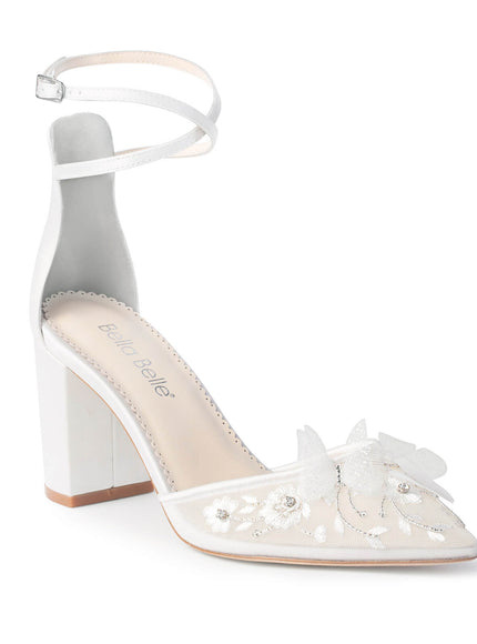 Bella Belle Eliza Ivory Embroidered Butterfly Block Heels