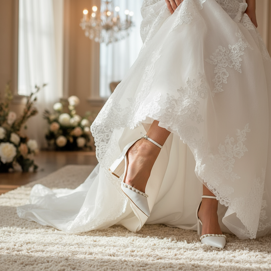 Bella Belle Emery 3-Inch Ivory Block Heel Wedding Shoes With Pearls