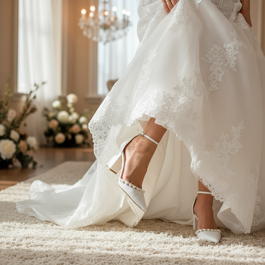 Bella Belle Emery 3-Inch Ivory Block Heel Wedding Shoes With Pearls