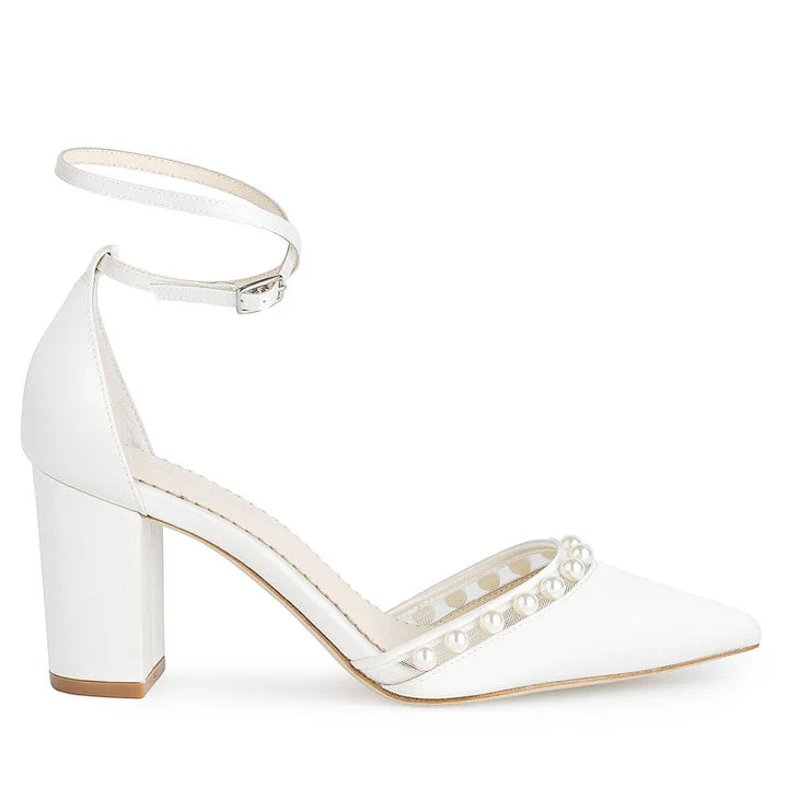 Bella Belle Emery 3-Inch Ivory Block Heel Wedding Shoes With Pearls