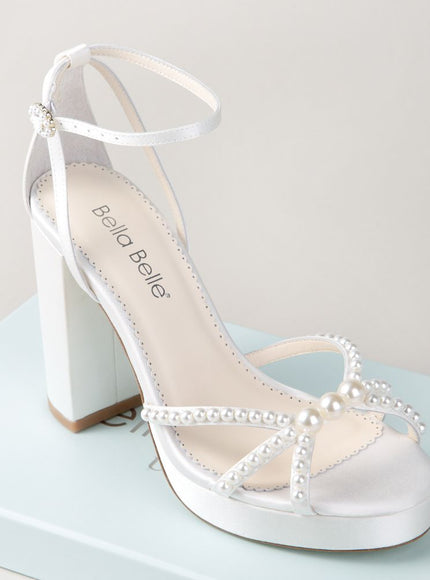 Bella Belle Lola Ivory Pearl Open Toe Platform Heels