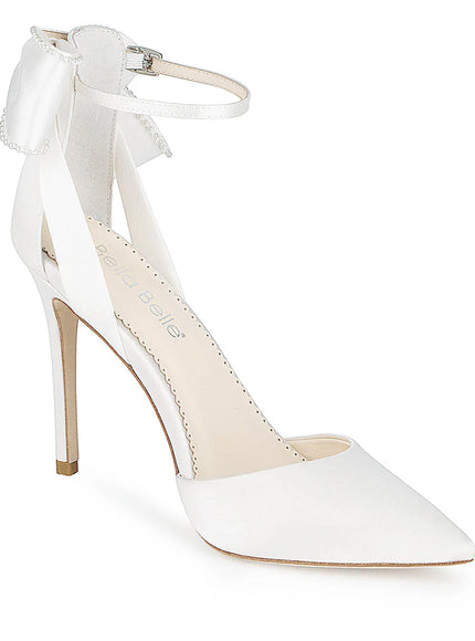 Bella Belle Mirabelle Ivory Ankle Strap Pearl Bow Heels