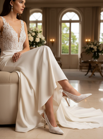 Bella Belle Monroe Lace Slingback Stiletto Ivory
