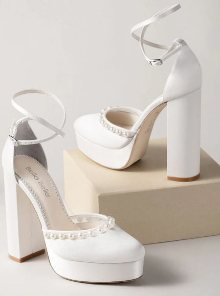 Bella Belle Sabrina Pearl Platform Ivory Bridal Block Heels