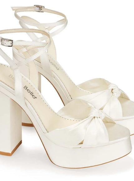 Bella Belle Serafina Platform Block Heel Sandals – Ivory Silk