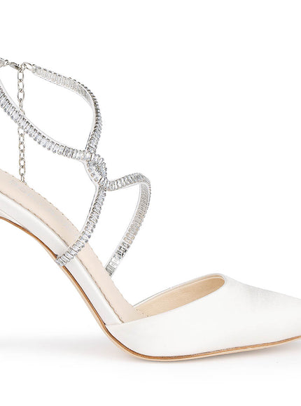 Bella Belle Sidney Ivory Crystal Strap Pointed Toe Heels