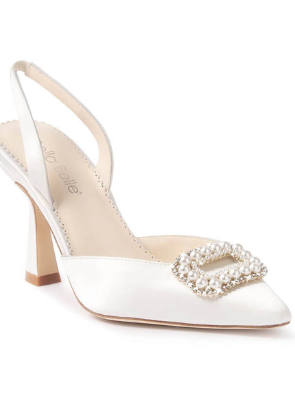 Bella Belle Andie Pearl Buckle Slingback Heels – Ivory Silk