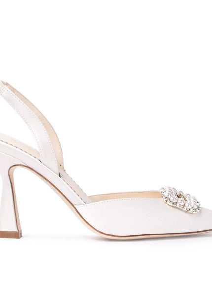 Bella Belle Andie Pearl Buckle Slingback Heels – Ivory Silk
