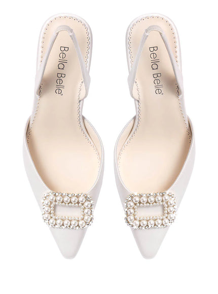 Bella Belle Andie Pearl Buckle Slingback Heels – Ivory Silk