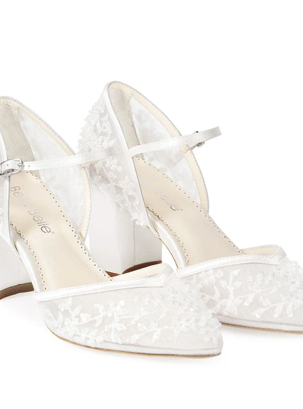 Bella Belle Carla Floral Beaded Lace D’Orsay Block Heels
