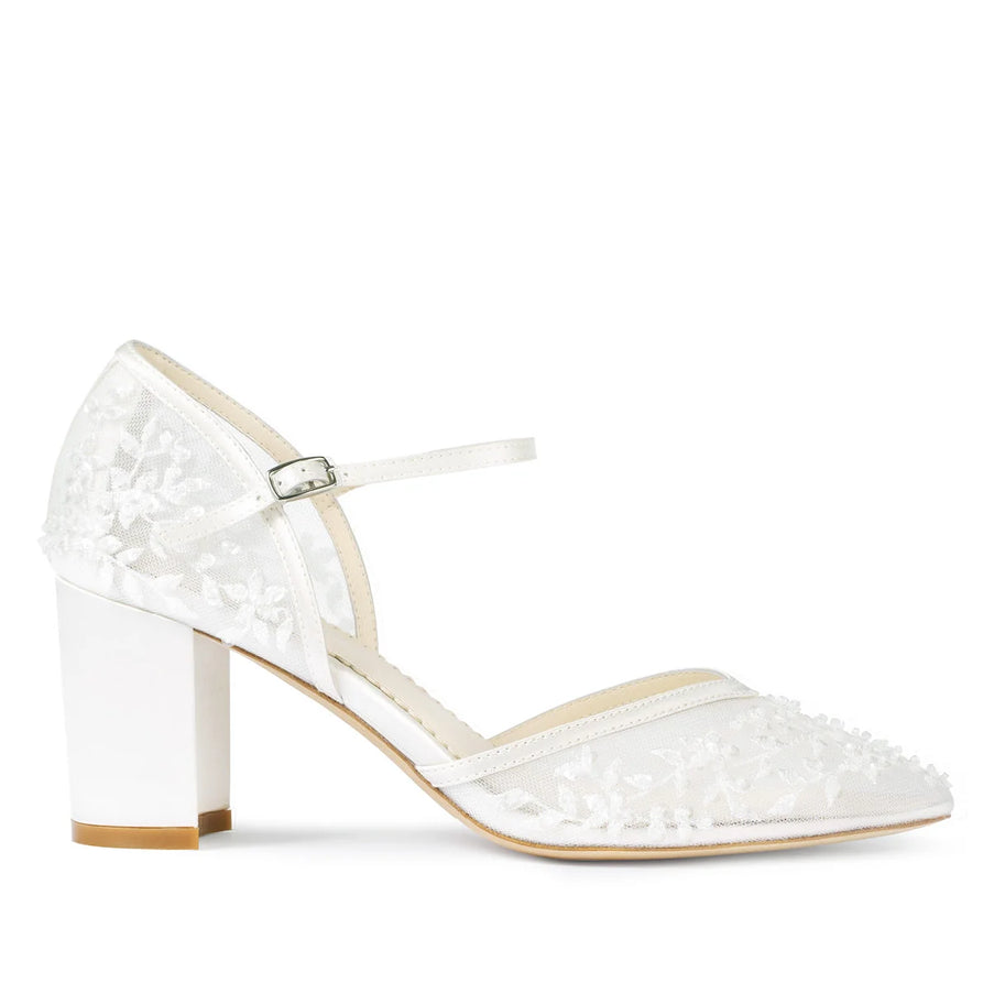 Bella Belle Carla Floral Beaded Lace D’Orsay Block Heels