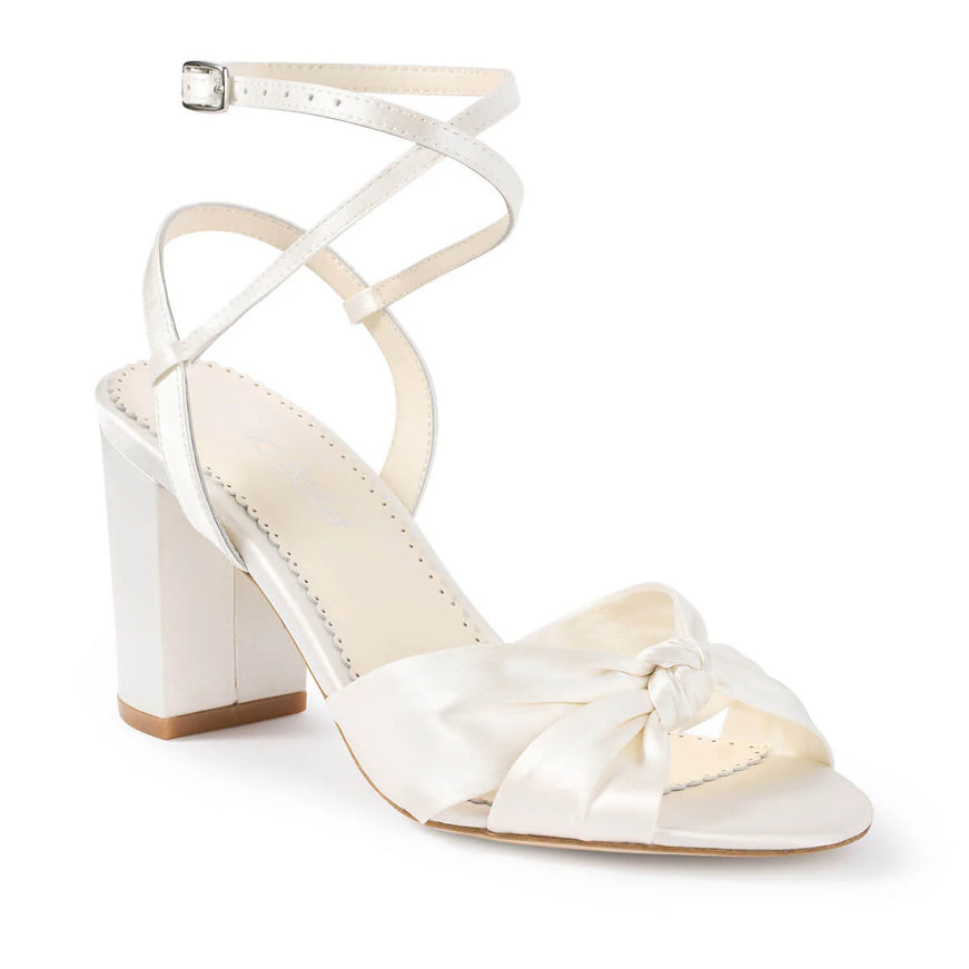 Bella Belle Sienna Silk Knotted Bow Block Heel Sandals