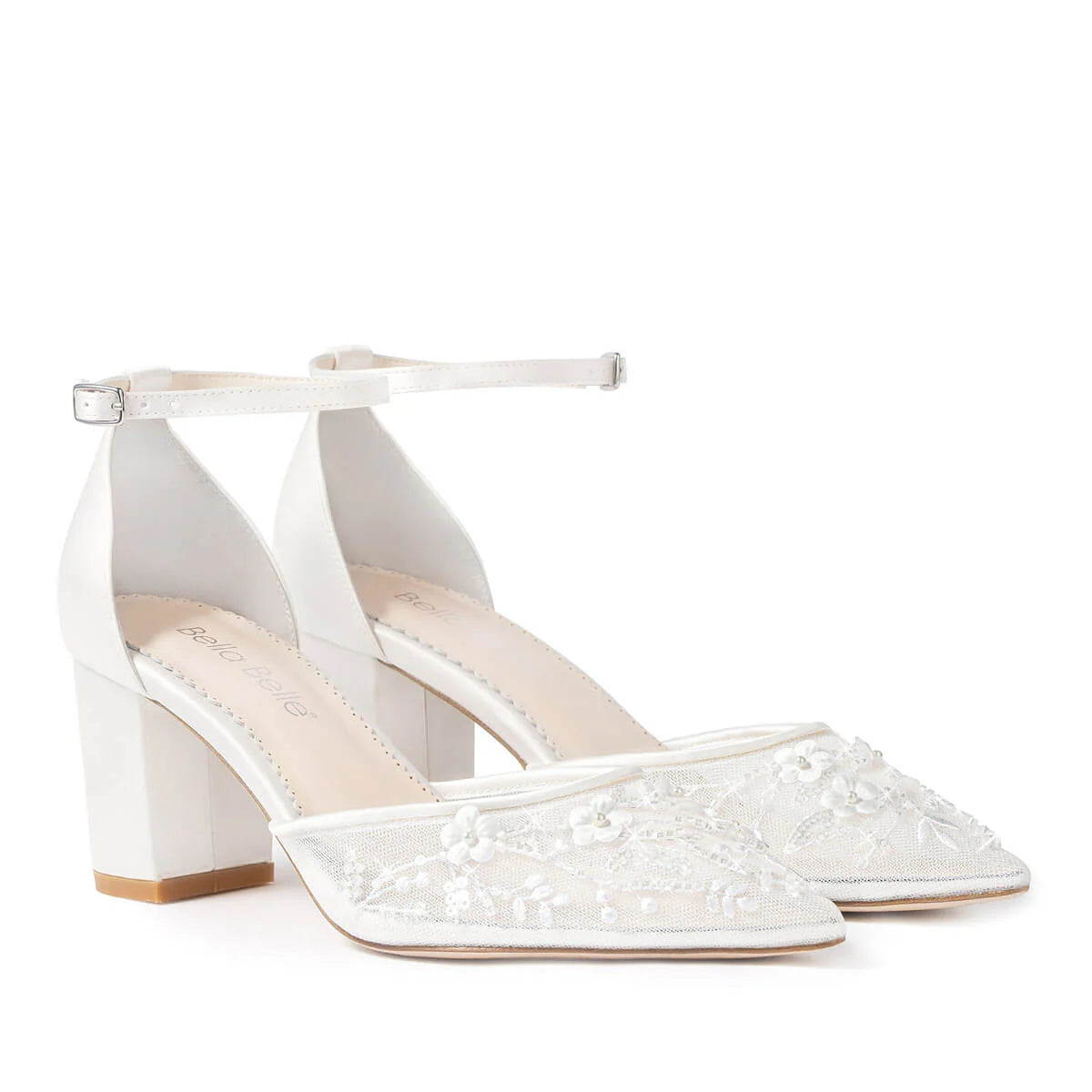 Bella Belle Thea Ivory Floral Mesh Block Heel Bridal Shoes – Ellie