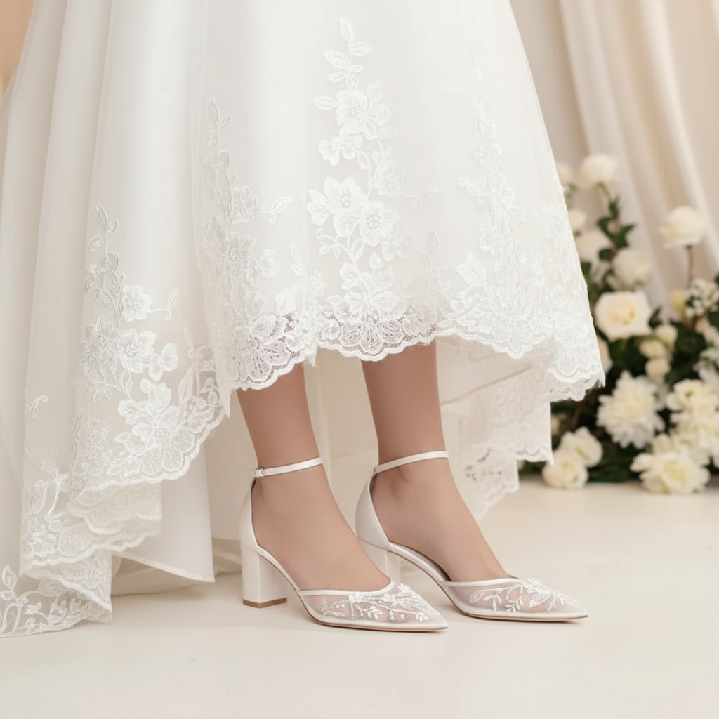 Bella Belle Thea Ivory Floral Mesh Block Heel Bridal Shoes – Ellie